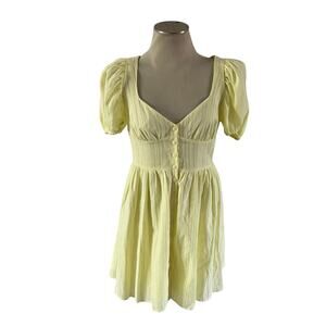 NWT Dollskill Sugar Thrillz Butter Yellow Puff Sleeve Cottagecore Mini Dress M